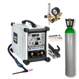 Saldatrice GYS PROTIG 201 AC/DC HF FV + Bombola Argon + Riduttore di pressione