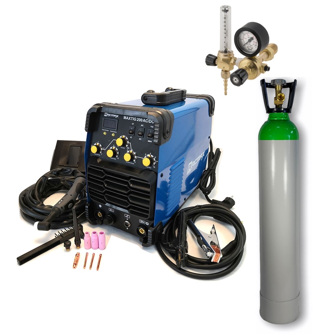 ARCMAX Maxtig 200 AC/DC + BOMBOLA RICARICABILE ARGON 14 L + RIDUTTORE DI PRESSIONE