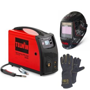 TELWIN TECHNOMIG 215 DUAL SYNERGIC + MASCHERA TELWIN EYETRON TRUE COLOR + GUANTI IN CROSTA DI CUOIO