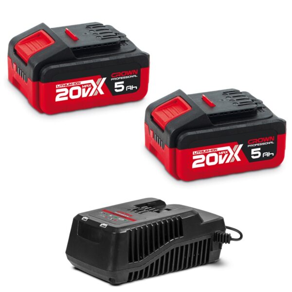 CROWN PROFESSIONAL 2 BATTERIE AL LITIO 5Ah + CARICABATTERIA 4A