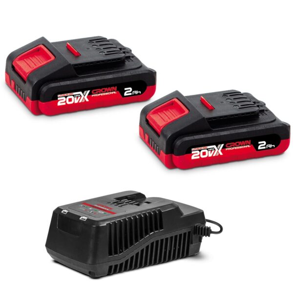 CROWN PROFESSIONAL 2 BATTERIE AL LITIO 2Ah + CARICABATTERIA 4A